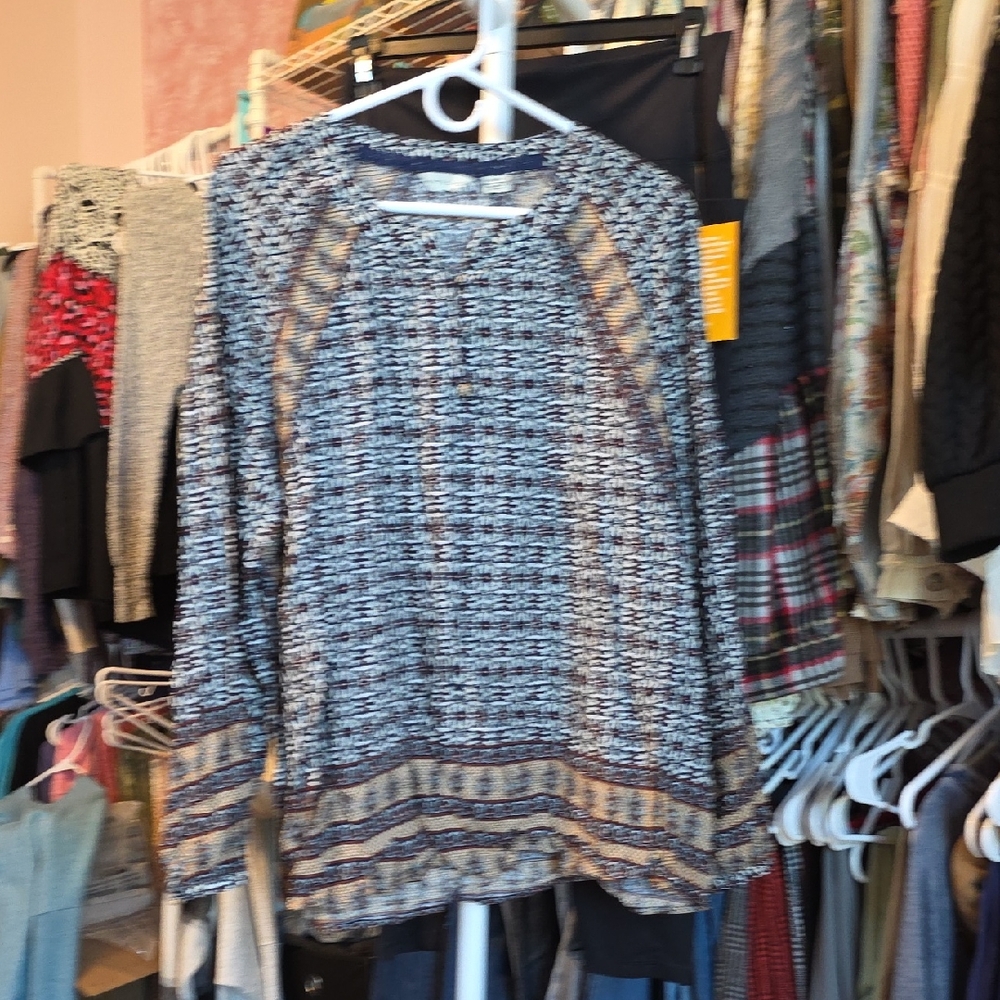 Women's Patterned Blouse - Blue and Beige
